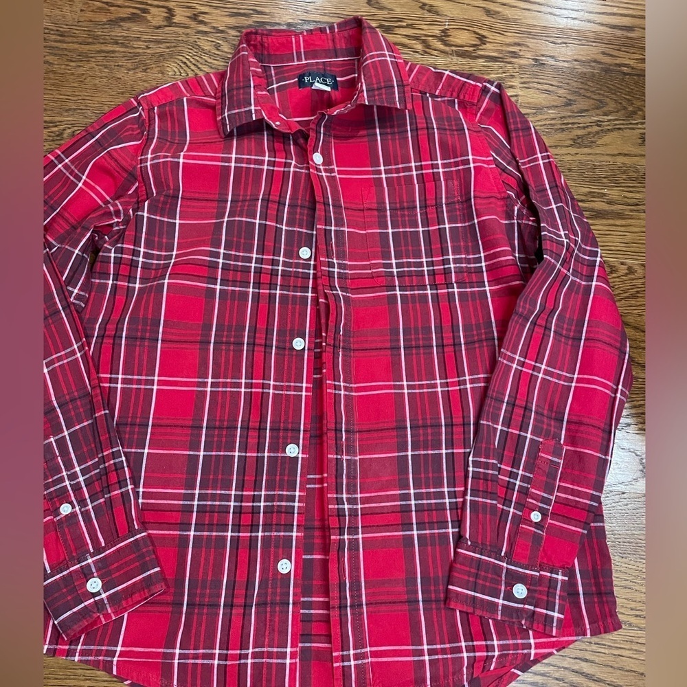 Boys Button Up Long Sleeve Lot Of 2- Red Plaid/ Grey Flannel Size 14 XL - Picture 2 of 7